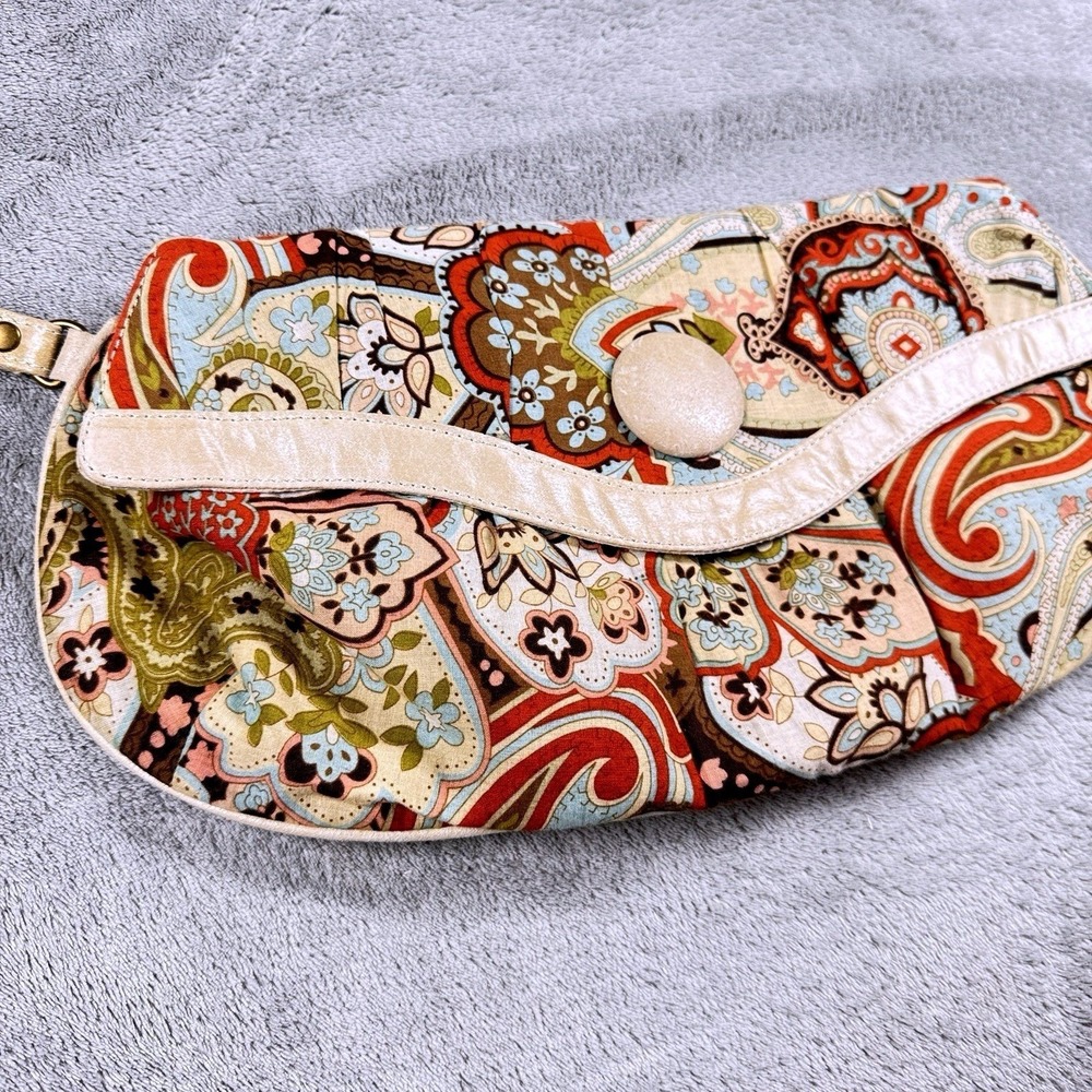 Ebisu Paisley Fabric Wristlet Clutch Purse Multicolor Boho Button‎ Flap Bag